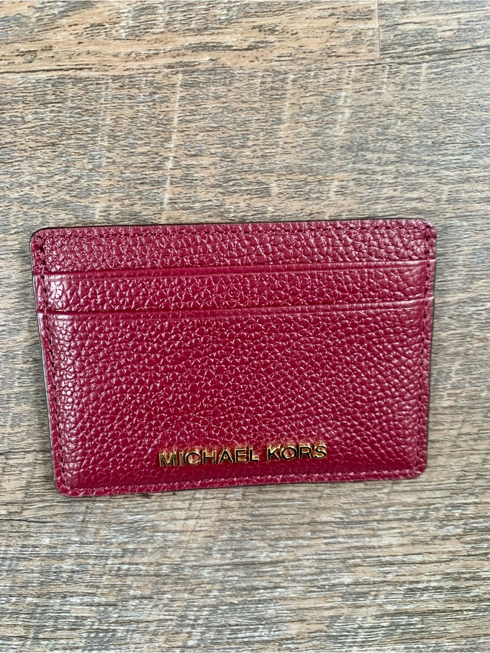Michael Kors Red Pebbled Leather Card Holder with Gold Logo